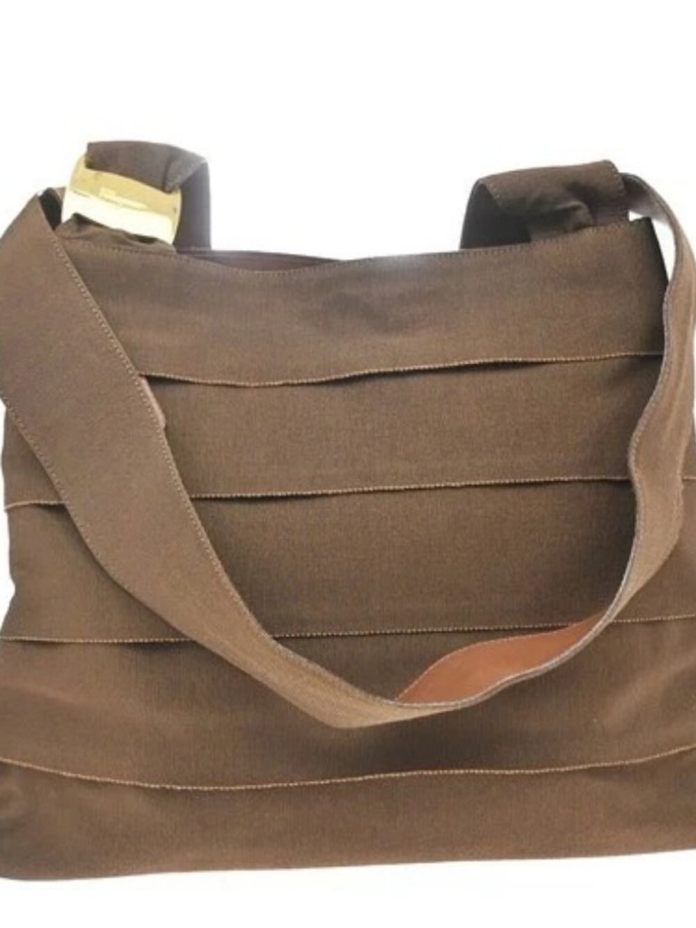 SALVATORE FERRAGAMO Vara Shoulder Bag Canvas Leather Brown GHW 02KD765